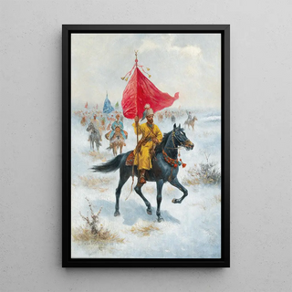 Adolf BaumgartnerStoiloff - Cossacks on Horseback Bearing a Standard in a Winter Landscape.webp