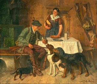Adolf Eberle - A Hunter Resting Joyful Welcome.webp