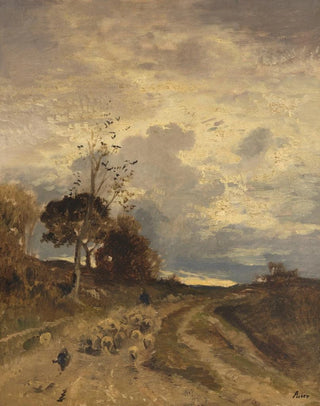 Adolf Heinrich Lier - Herbstlandschaft am Abend mit heimkehrender Schafherde.webp