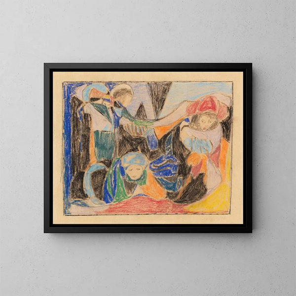 Drei Figuren in einer Landschaft - Adolf Hölzel — gerahmtes Bild an der Wand