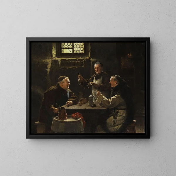 Tre monaci alla messa serale - Adolf Humborg — quadro incorniciato alla parete