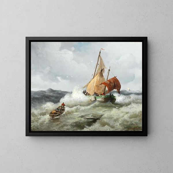 Bateau de pêche dans une mer agitée - Adolf Kaufmann — quadro incorniciato alla parete