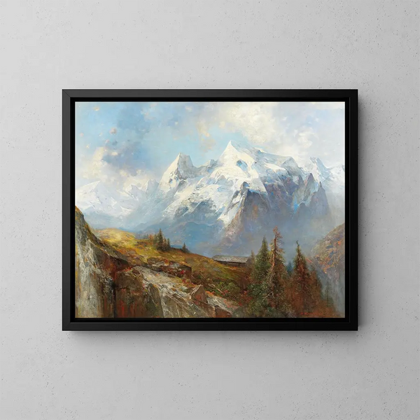 Das Ortler und die Königsspitze von den Almwiesen von Malserhaide in Tirol - Adolf Obermüllner — gerahmtes Bild an der Wand