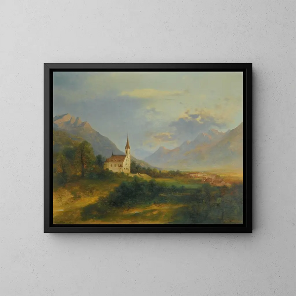 Die neue Pfarrkirche von Schaan - Adolf Obermüllner — gerahmtes Bild an der Wand