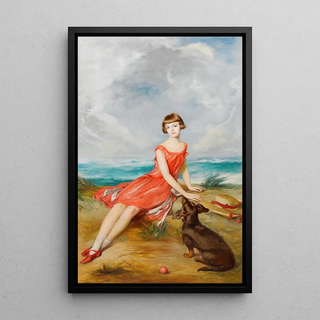 Adolf Pirsch - Portrait Of A Young Girl With Her Dog By The Sea.webp