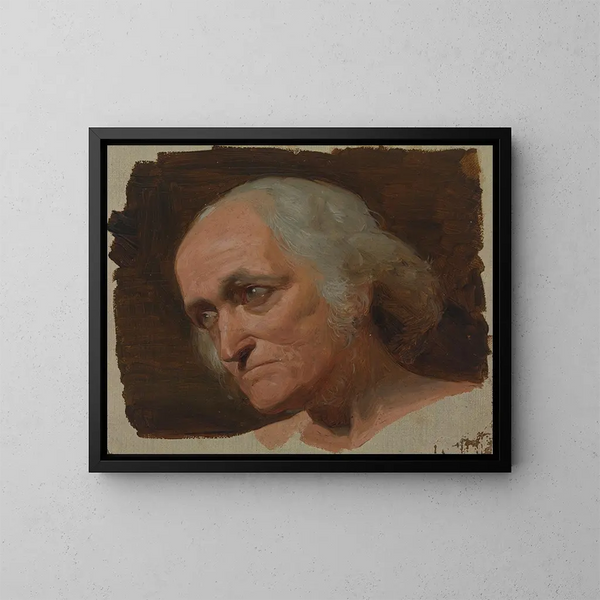 Studie des Kopfes eines alten Mannes mit grauem Haar - Adolf Schrödter — gerahmtes Bild an der Wand