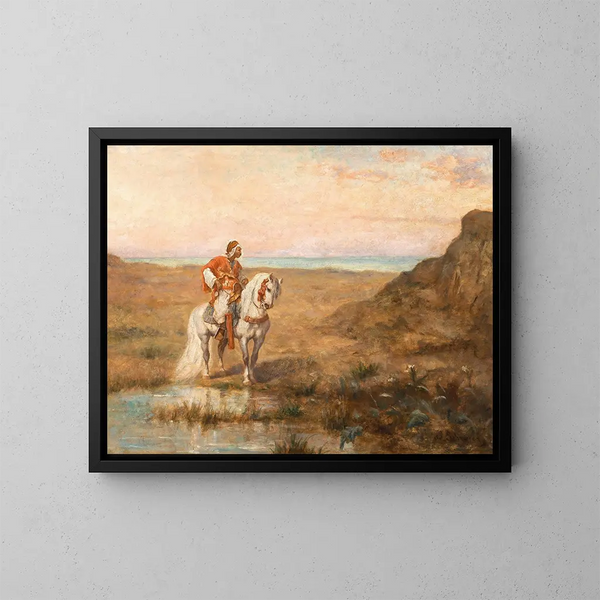 Ein Ritter in einer Landschaft - Adolf Schreyer — gerahmtes Bild an der Wand