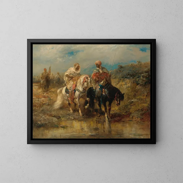 Cavaliers am Wasserpunkt - Adolf Schreyer — gerahmtes Bild an der Wand