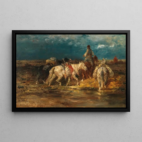 Adolf Schreyer - Wallachian Packhorses at the Ford.webp