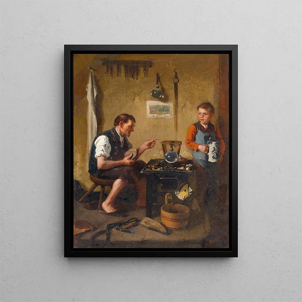 Beim Schuster von Adolf Werner — gerahmter Kunstdruck an der Wand