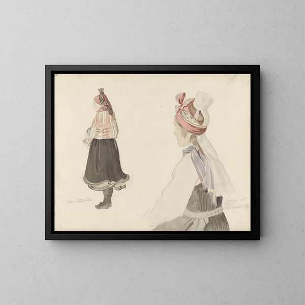 Studie von Kostümen in Valle im Setesdal - Adolph Tidemand — gerahmtes Bild an der Wand