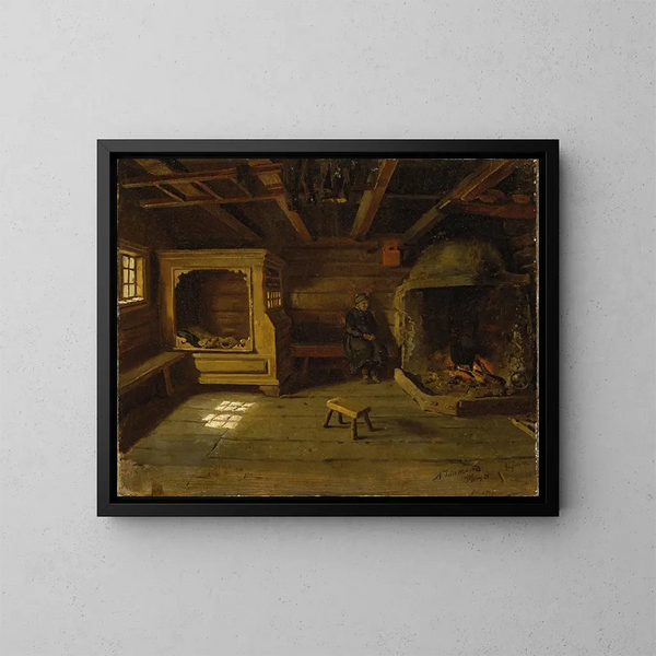 Innenansicht eines Bauernhofs in Skjnne im Numedal - Adolph Tidemand — gerahmtes Bild an der Wand