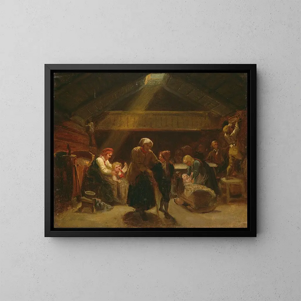 Sonntagmorgen auf einem Bauernhof - Adolph Tidemand — gerahmtes Bild an der Wand