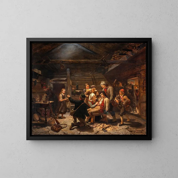Der verletzte Bärenjäger - Adolph Tidemand — gerahmtes Bild an der Wand