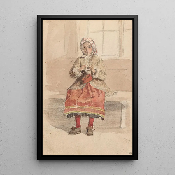 Reproduktion des Gemäldes Junge Frau strickend - Adolph Tidemand