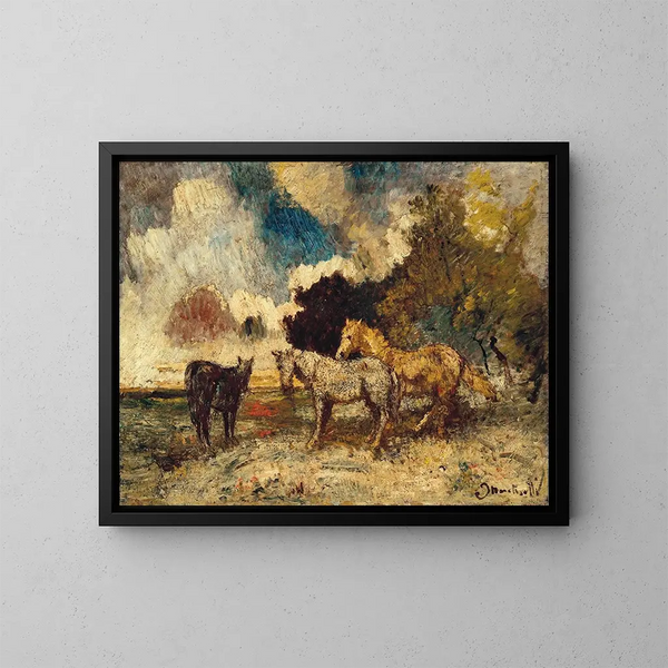 Die drei Pferde - Adolphe Monticelli — gerahmtes Bild an der Wand
