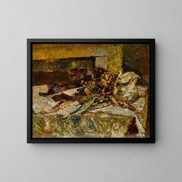Naturstillleben mit Sardinen und Seeigeln - Adolphe Monticelli — gerahmtes Bild an der Wand