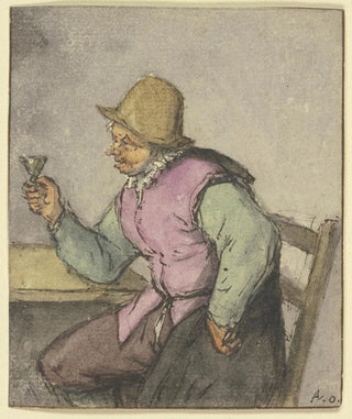 Adriaen van Ostade - An einem Tisch sitzender Bauer mit Glas nach links.webp