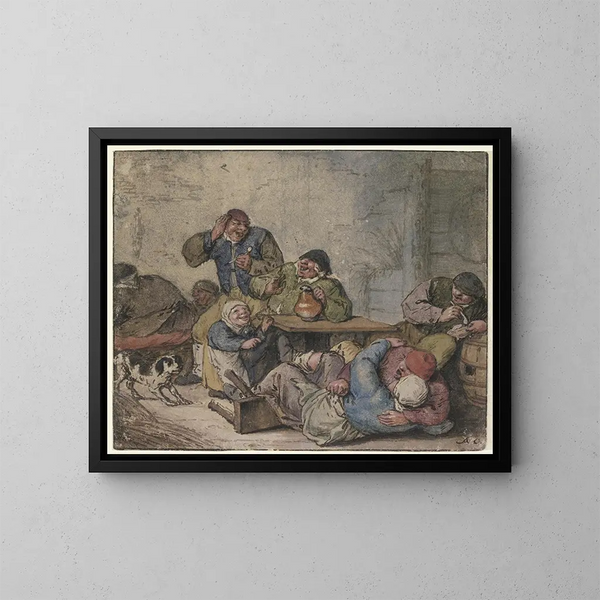 Fröhliche Bauern in der Gaststätte - Adriaen van Ostade — gerahmtes Bild an der Wand