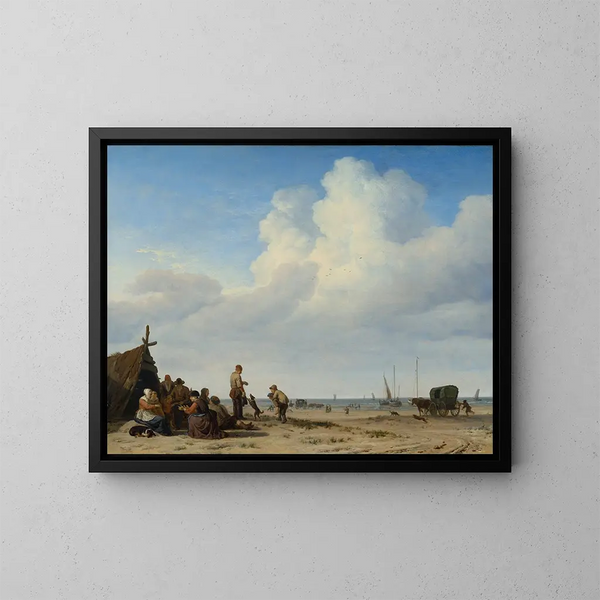 Blick auf den Strand - Adriaen van de Velde — gerahmtes Bild an der Wand