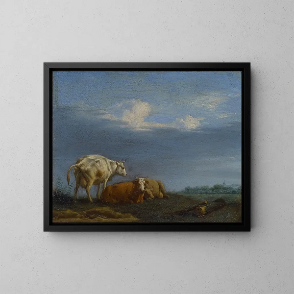Kühe auf einer Wiese - Adriaen van de Velde — gerahmtes Bild an der Wand