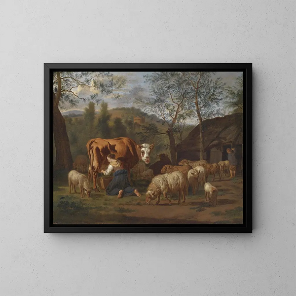 Die Milchmagd - Adriaen van de Velde — gerahmtes Bild an der Wand