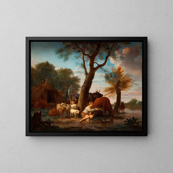 Der Fischfänger - Adriaen van de Velde — gerahmtes Bild an der Wand