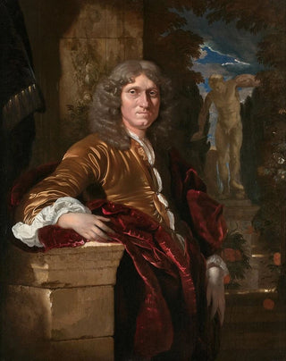 Adriaen van der Werff - Portrait dun gentilhomme accoud un pidestal devant un parc.webp