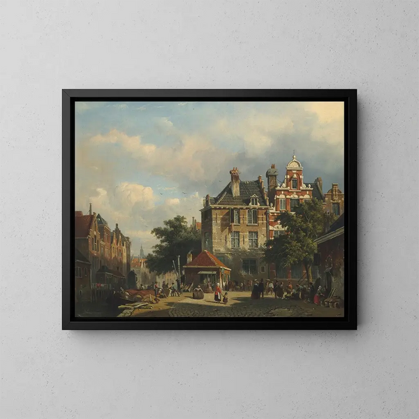Eine niederländische Straßenszene - Adrianus Eversen — gerahmtes Bild an der Wand