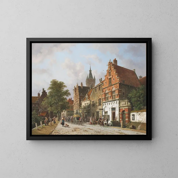 Delft mit dem Prinsenhof in der Ferne - Adrianus Eversen — gerahmtes Bild an der Wand