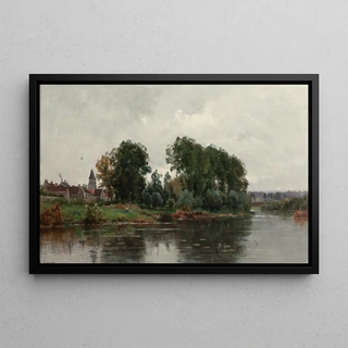 Adrien Jacques Sauzay - A Village on the River.webp