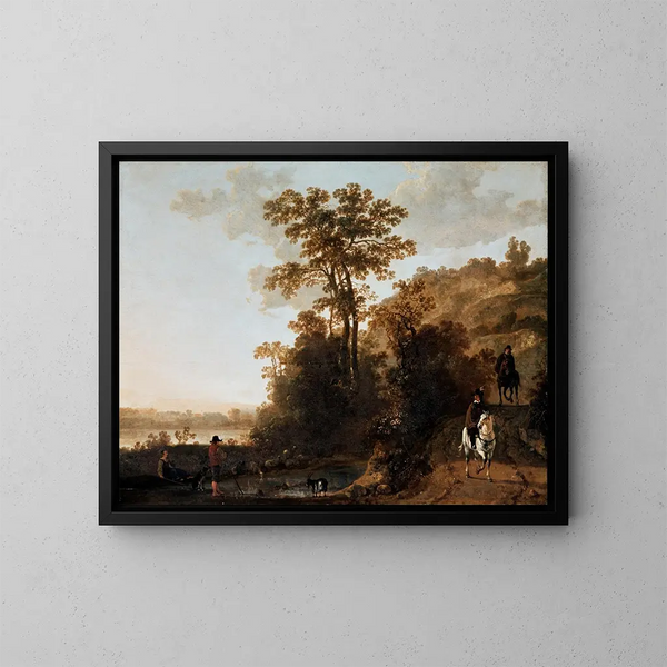 Una passeggiata serale vicino a un fiume - Aelbert Cuyp — quadro incorniciato alla parete