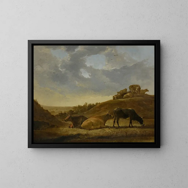 Vieh in einer niederländischen Arkadenszene - Aelbert Cuyp — gerahmtes Bild an der Wand