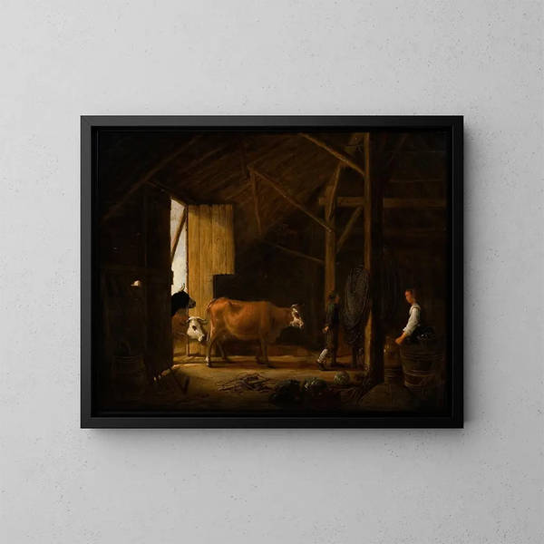 Innenansicht einer Scheune - Aelbert Cuyp — gerahmtes Bild an der Wand