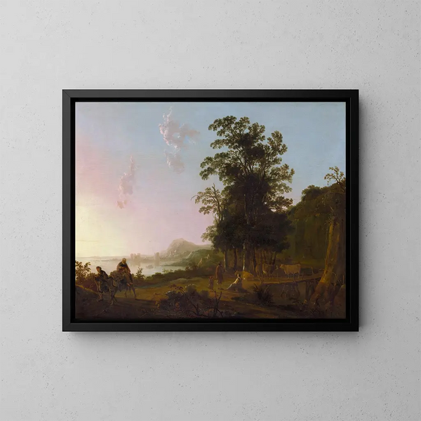 Landschaft mit der Flucht nach Ägypten - Aelbert Cuyp — gerahmtes Bild an der Wand
