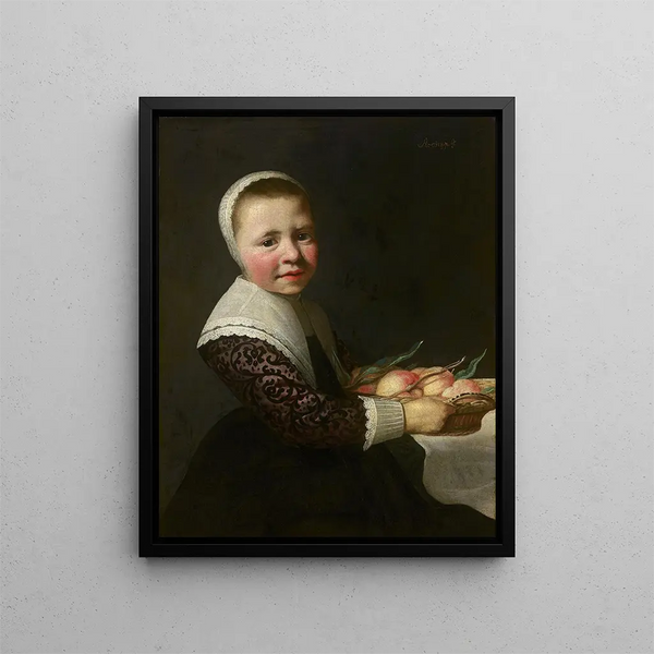 Ritratto di una ragazza con le pesche - Aelbert Cuyp — quadro incorniciato alla parete