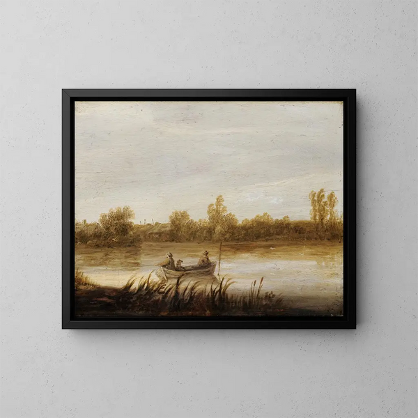 Paesaggio fluviale con pescatori in una barca - Aelbert Cuyp — quadro incorniciato alla parete