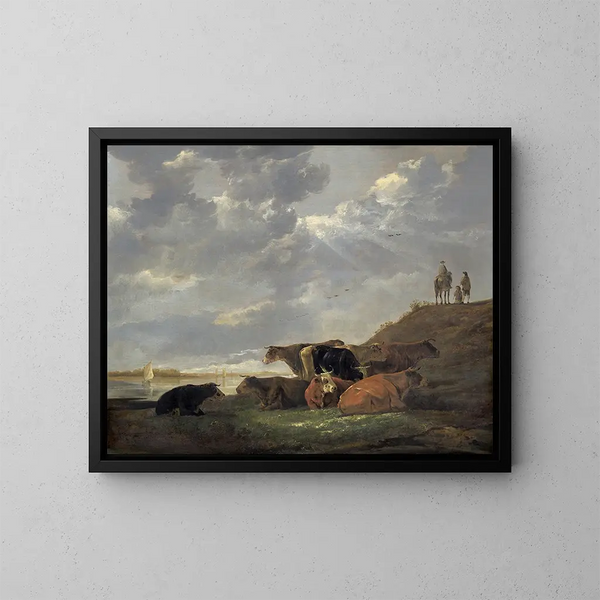 paesaggio fluviale con mucche - Aelbert Cuyp — quadro incorniciato alla parete