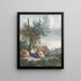Ein Bauer und ein Landwirt mit einem Kind in einer Landschaft mit Vieh - Aert Schouman — gerahmtes Bild an der Wand