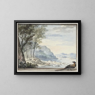 Aert Schouman - Rivierlandschap met op de voorgrond een hoen.webp