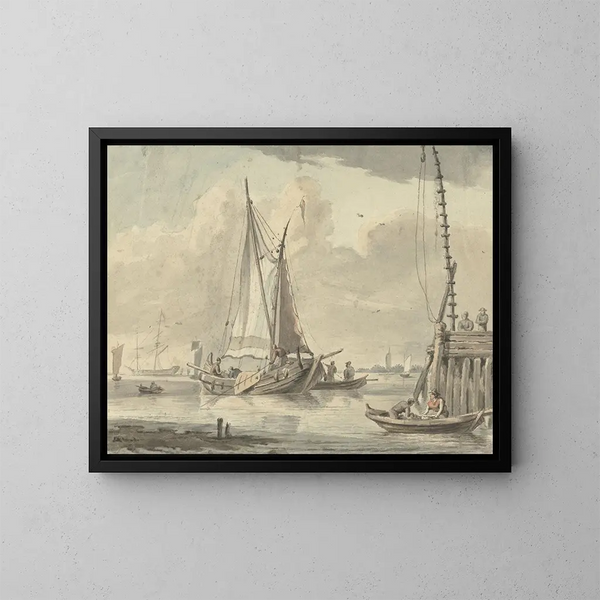 Bateaux à voiles sur la rivière près de Dordrecht - Aert Schouman — quadro incorniciato alla parete