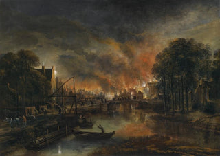 Aert van der Neer - A Moonlit Landscape With A Burning Village.webp