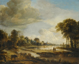 Aert van der Neer - A River Landscape With Figures And Cattle.webp