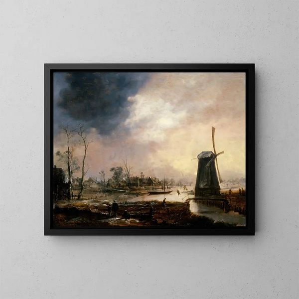 Ein Winterlandschaft mit einem Windmühle - Aert van der Neer — gerahmtes Bild an der Wand