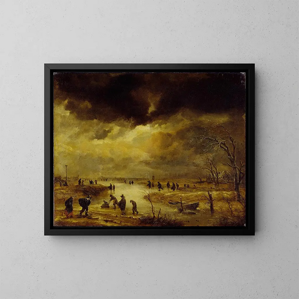 Eine Winterlandschaftsszene - Aert van der Neer — gerahmtes Bild an der Wand