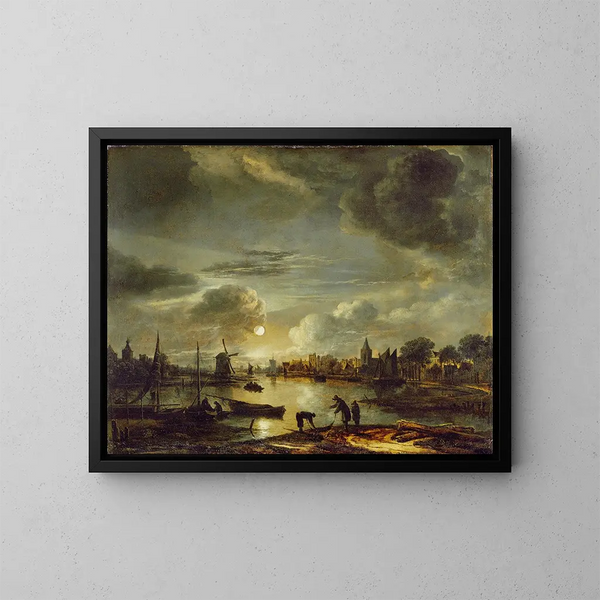 Szene am Kanal im Mondschein - Aert van der Neer — gerahmtes Bild an der Wand