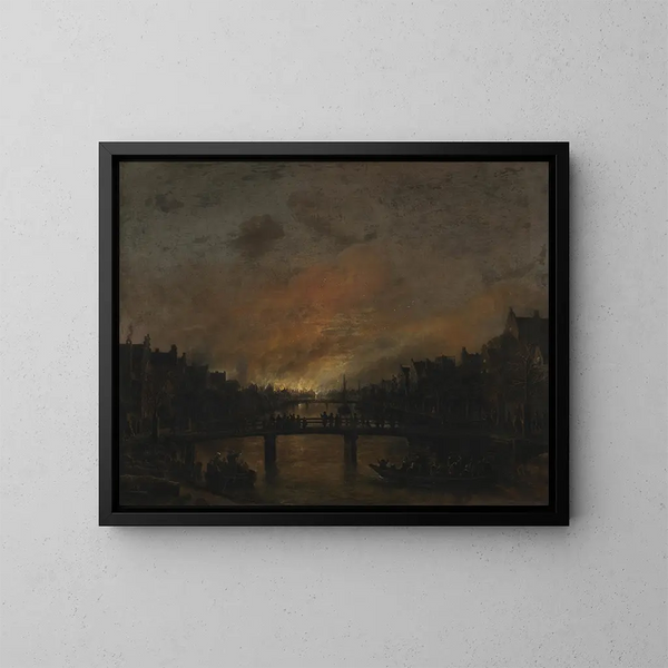 Brand in Amsterdam bei Nacht - Aert van der Neer — gerahmtes Bild an der Wand
