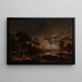 Landscape painting in moonlight with a view of the Amstel River and Kostverloren Castle - Aert van der Neer — framed artwork on a wall