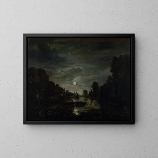 Flusslandschaft bei Mondschein - Aert van der Neer — gerahmtes Bild an der Wand