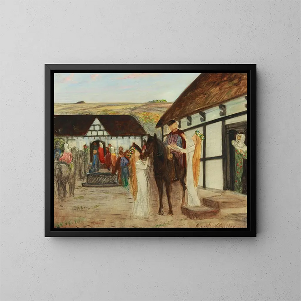 Studie im Hof der Hochzeit von Ebbe Skammelsen - Agnes Slott-Møller — gerahmtes Bild an der Wand